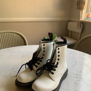 Dr. Martens White Lace-Up Boots with Black Soles 5